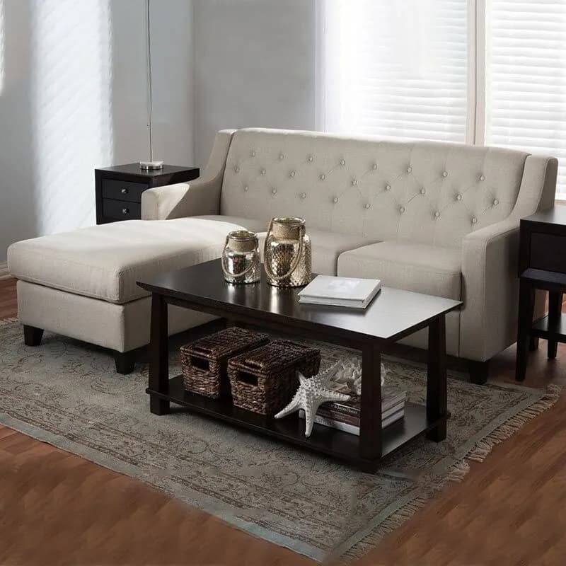 Fabric-Upholstered Tufted 2-Piece Sectional Sofa