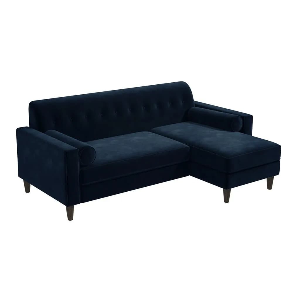 Right-Facing L Shaped Sofa in Velvet for 3-Person