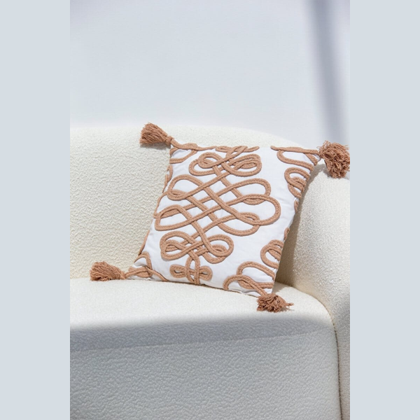 Knotted Cotton Cushion With fringes