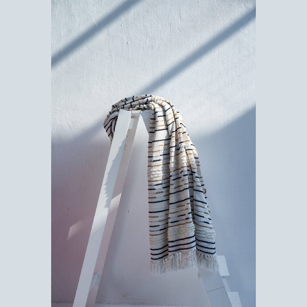 Striped Off-White, Black, Light Brown Throw Blanket