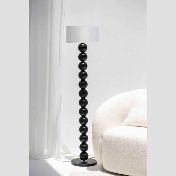 Modern Black Beaded Floor Lamp with White Shade