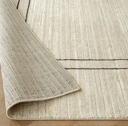 Contrast Black Rectangular Border Beige Carpet